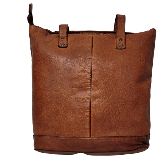 Vilenca Holland Anthropologie Cognac North South Stitch Woven Leather Tote - Picture 9 of 11